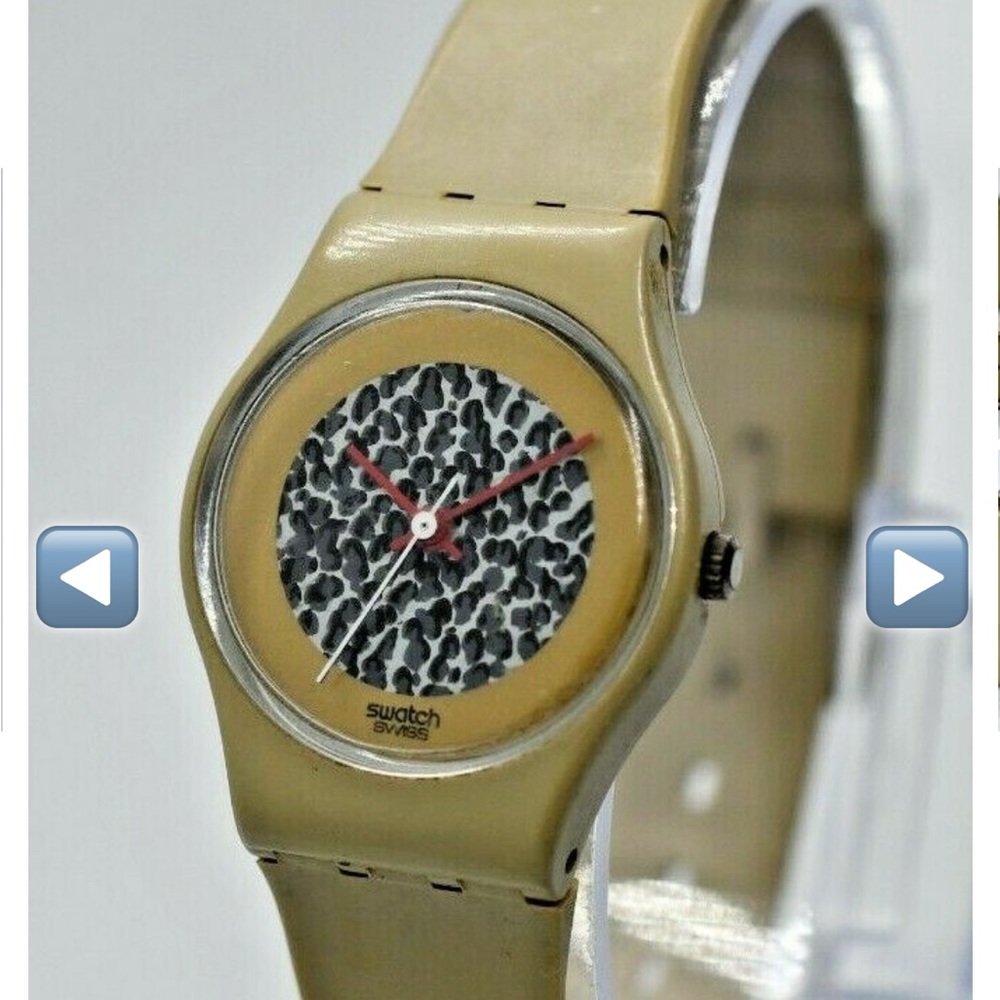1985 VINTAGE Swatch Watch LT102 ladies leopard print dial rare BAT COVER BROKEN